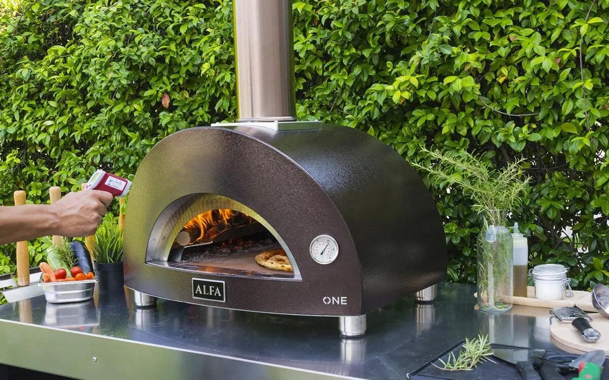 Alfa Compact Wood-Fired Pizza Oven, Stainless Steel with Pyrometer and Mini Peel
