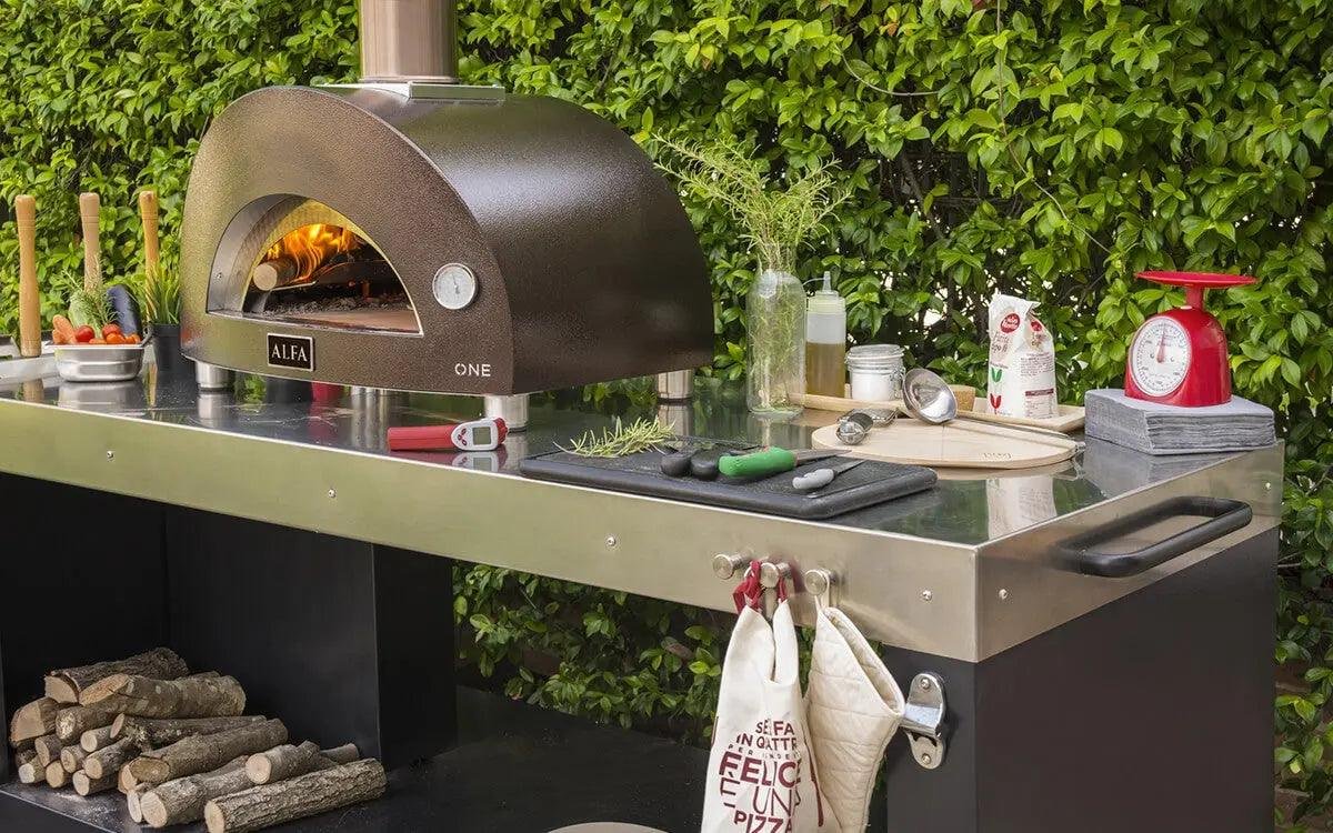Alfa Compact Wood-Fired Pizza Oven, Stainless Steel with Pyrometer and Mini Peel