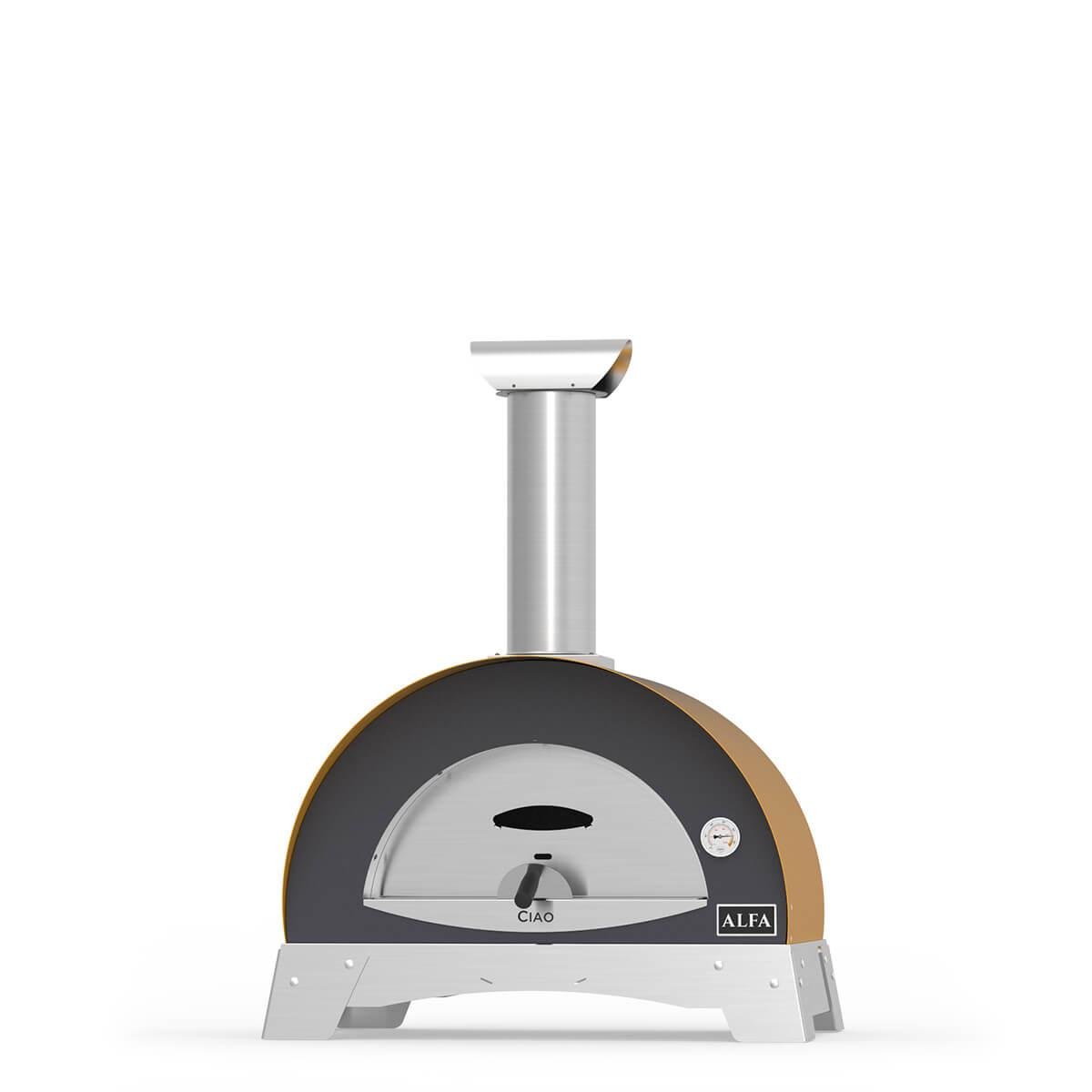 Alfa Wood-Fired Outdoor Pizza Oven, Stainless Steel with Firebrick Floor and Pyrometer