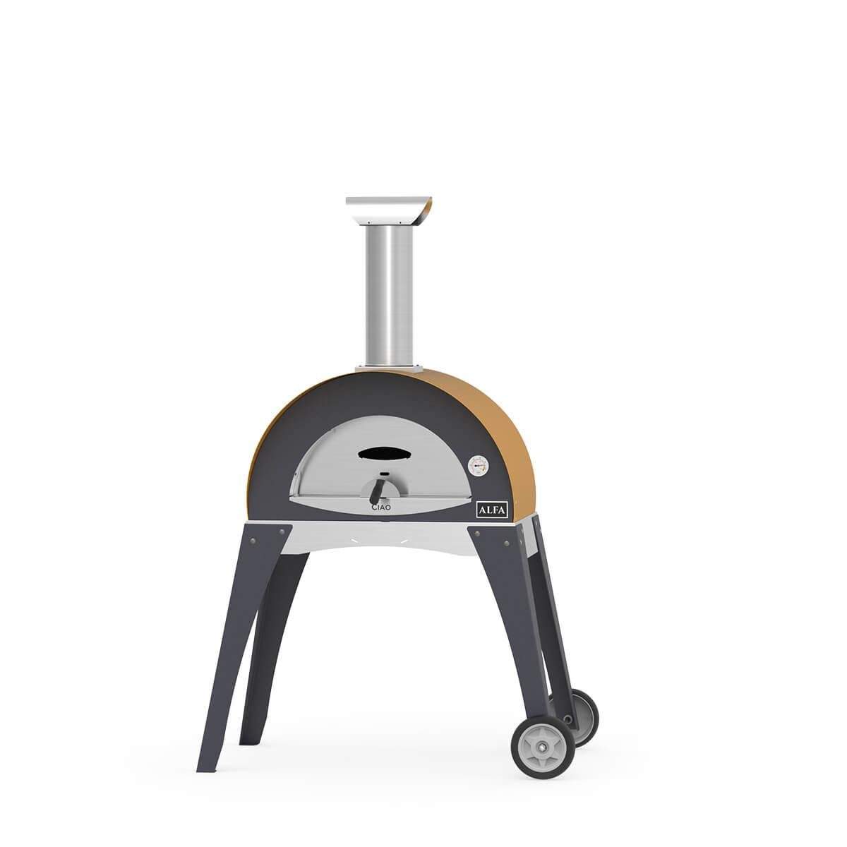 Alfa Wood-Fired Outdoor Pizza Oven, Stainless Steel with Firebrick Floor and Pyrometer