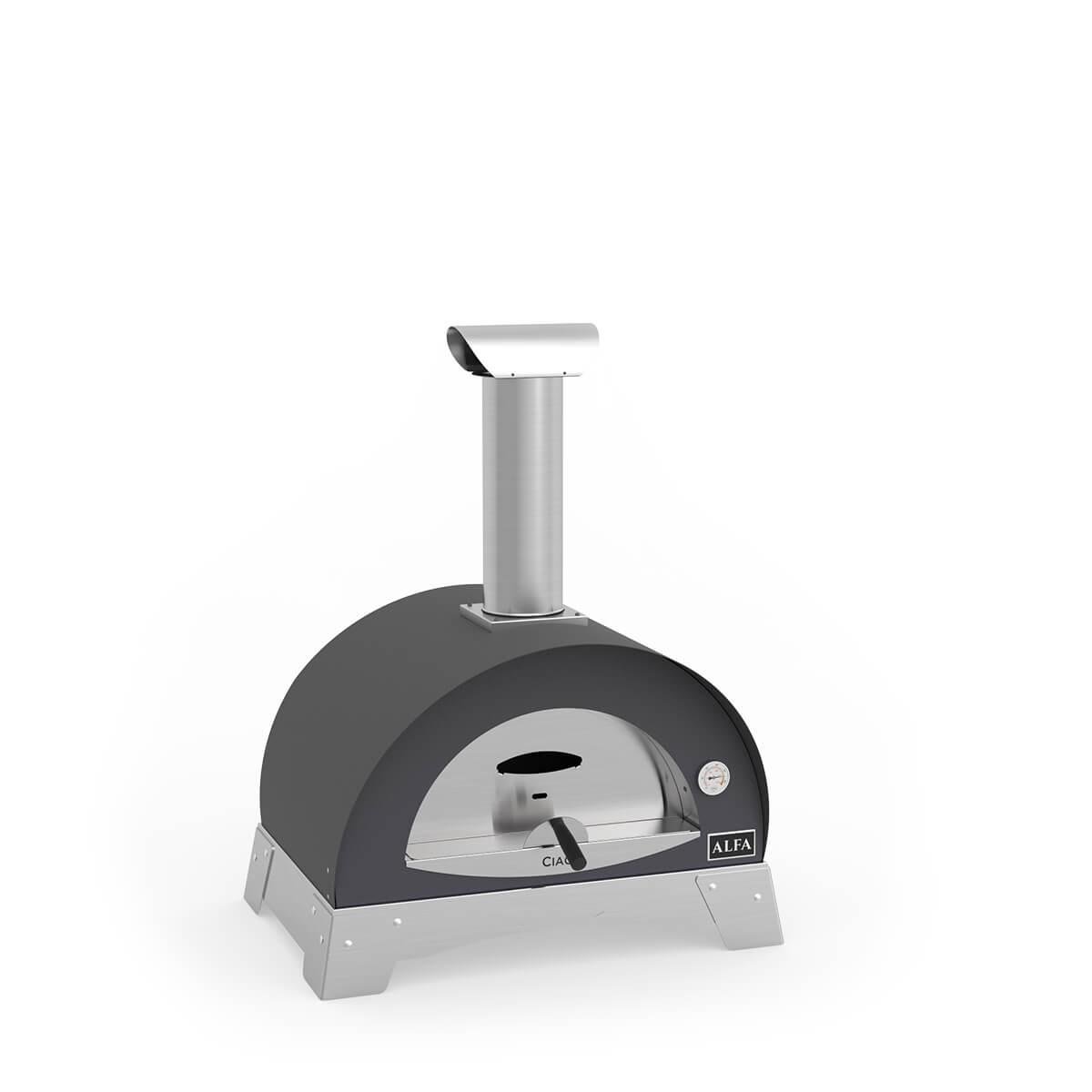 Alfa Wood-Fired Outdoor Pizza Oven, Stainless Steel with Firebrick Floor and Pyrometer
