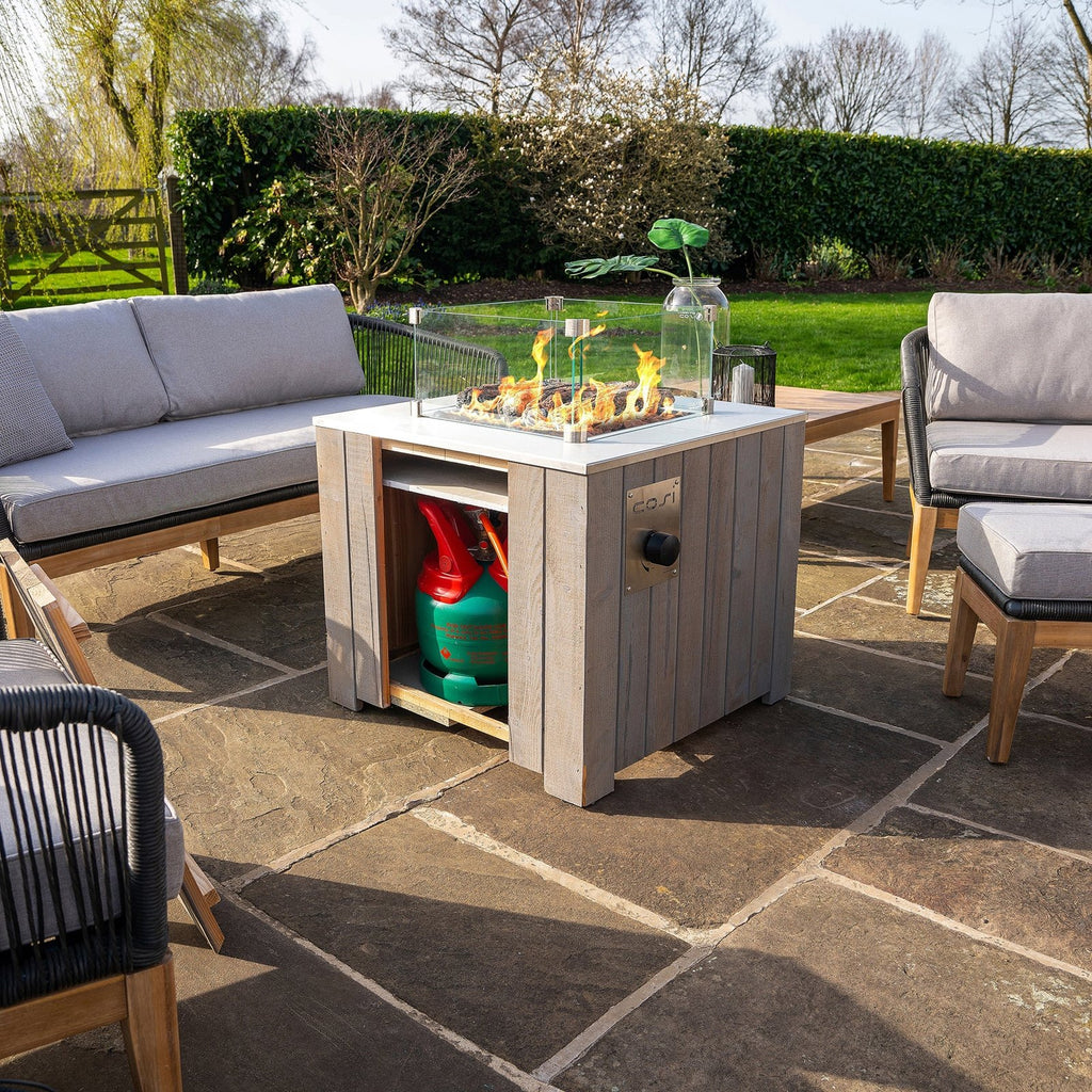 Cosi Cosicube 70 Wood-Clad Gas Fire Pit, Grey Wash