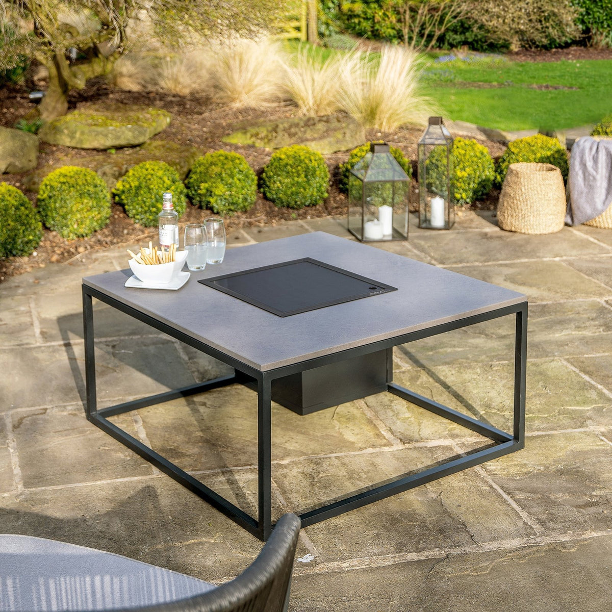 Cosi Cosiloft 100 Square Gas Fire Pit Coffee Table, Black Frame with Grey Top