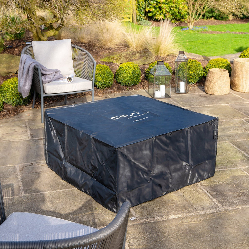Cosi Cosiloft 100 Square Gas Fire Pit Coffee Table, Black Frame with Teak Top