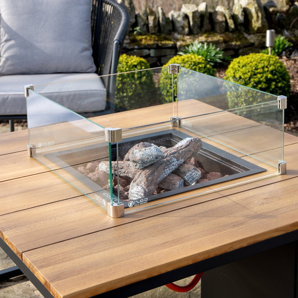Cosi Cosiloft 100 Square Gas Fire Pit Coffee Table, Black Frame with Teak Top
