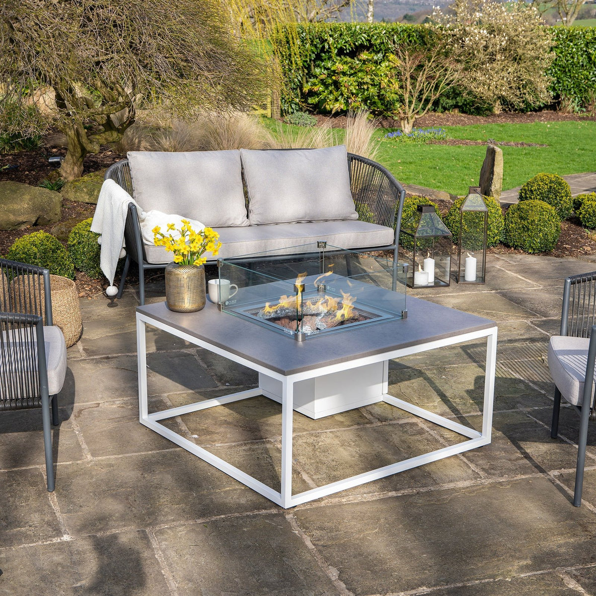 Cosi Cosiloft 100 Square Gas Fire Pit Coffee Table, White Frame with Grey Top