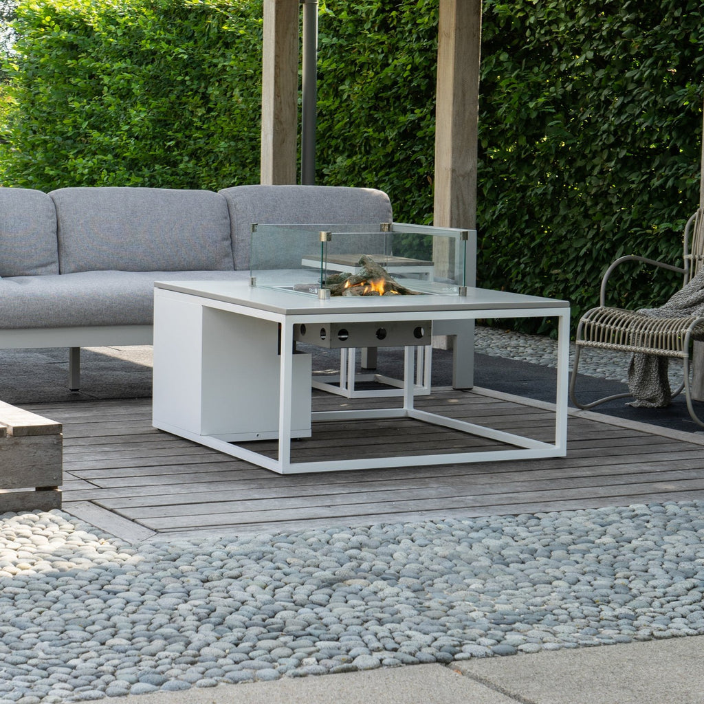 Cosi Cosiloft 100 Square Gas Fire Pit Coffee Table, White Frame with Grey Top