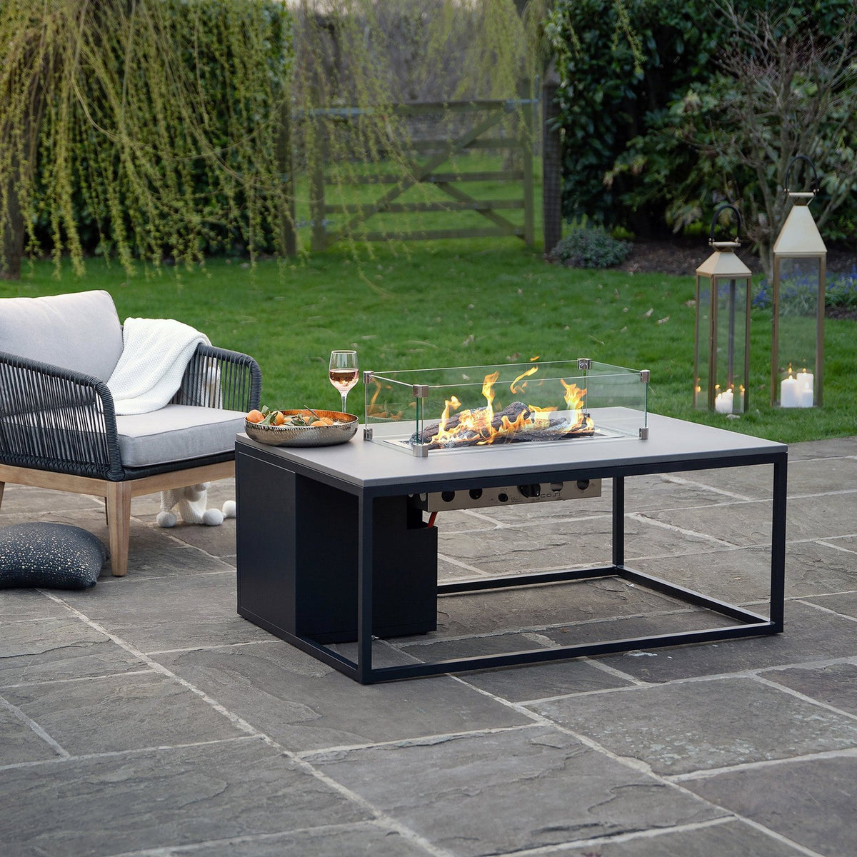 Cosi Cosiloft 120 Rectangular Gas Fire Pit Coffee Table, Black Frame with Concrete-Effect Top