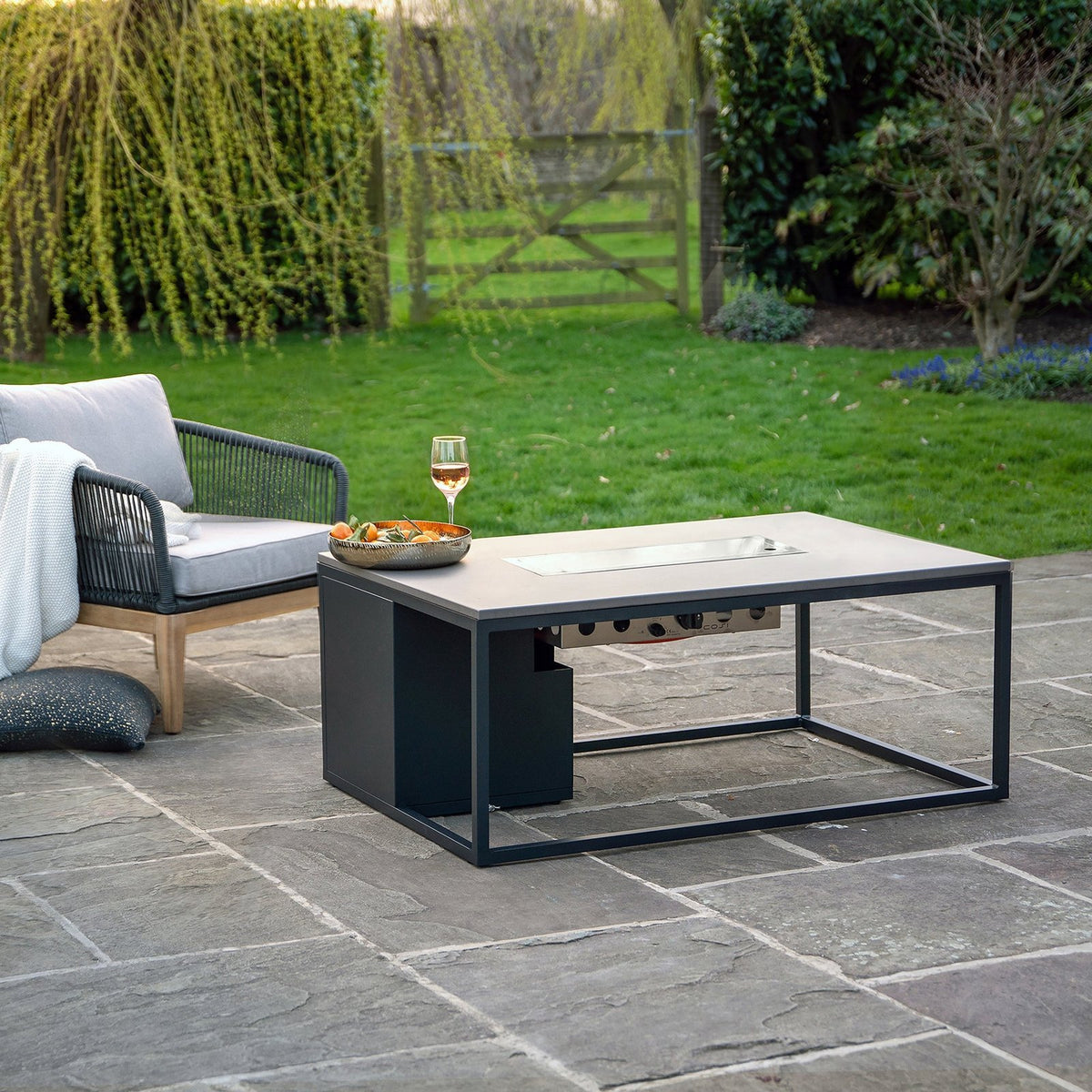 Cosi Cosiloft 120 Rectangular Gas Fire Pit Coffee Table, Black Frame with Concrete-Effect Top