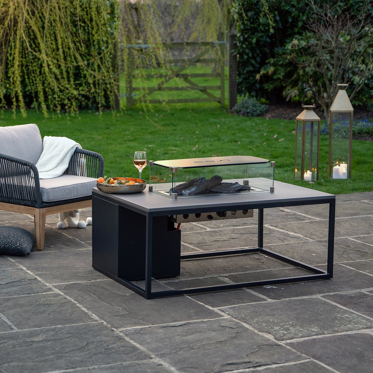 Cosi Cosiloft 120 Rectangular Gas Fire Pit Coffee Table, Black Frame with Concrete-Effect Top