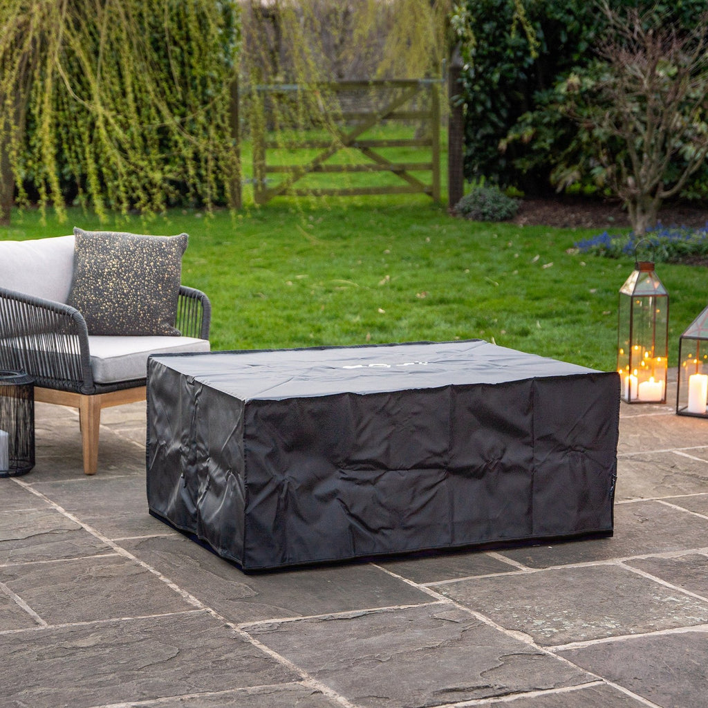 Cosi Cosiloft 120 Rectangular Gas Fire Pit Coffee Table, Black Frame with Teak Top