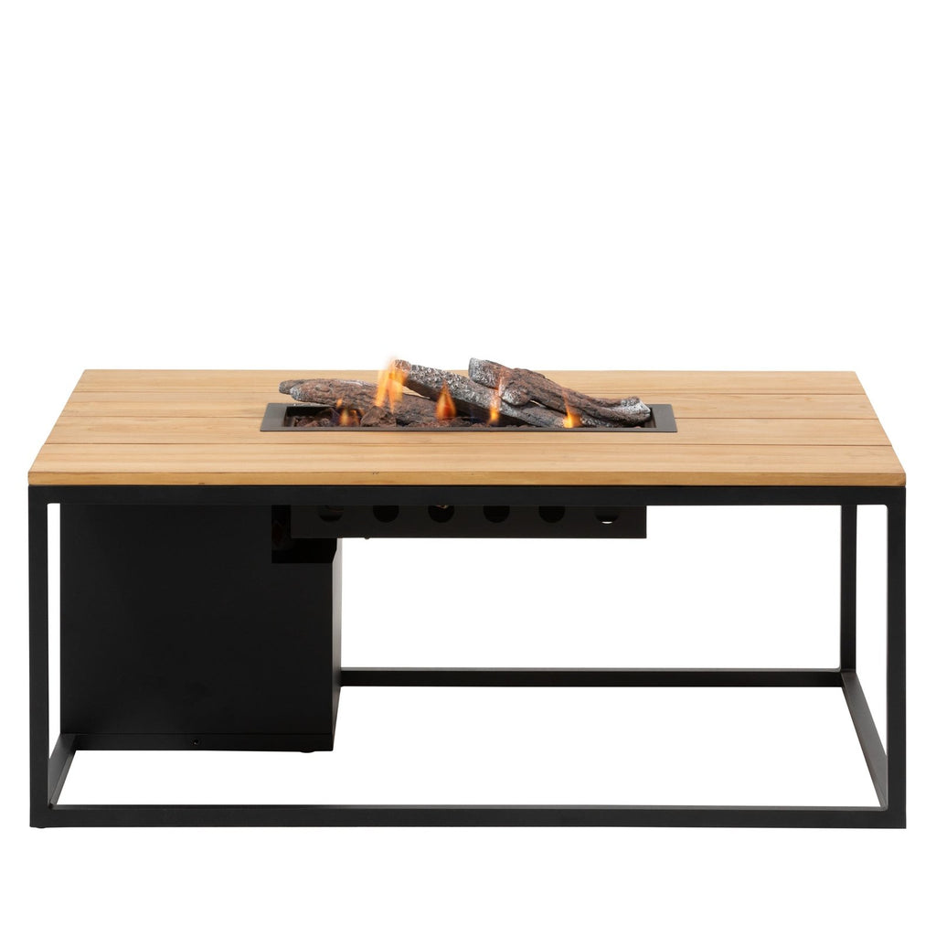 Cosi Cosiloft 120 Rectangular Gas Fire Pit Coffee Table, Black Frame with Teak Top