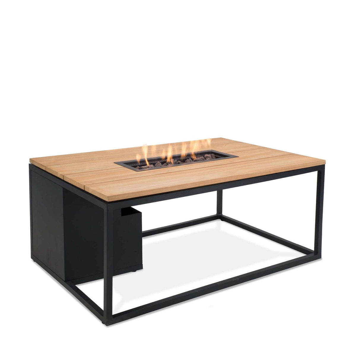 Cosi Cosiloft 120 Rectangular Gas Fire Pit Coffee Table, Black Frame with Teak Top