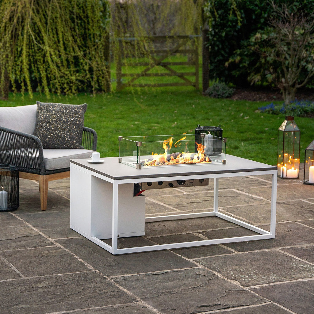 Cosi Cosiloft 120 Rectangular Gas Fire Pit Coffee Table, White Frame with Concrete-Effect Top