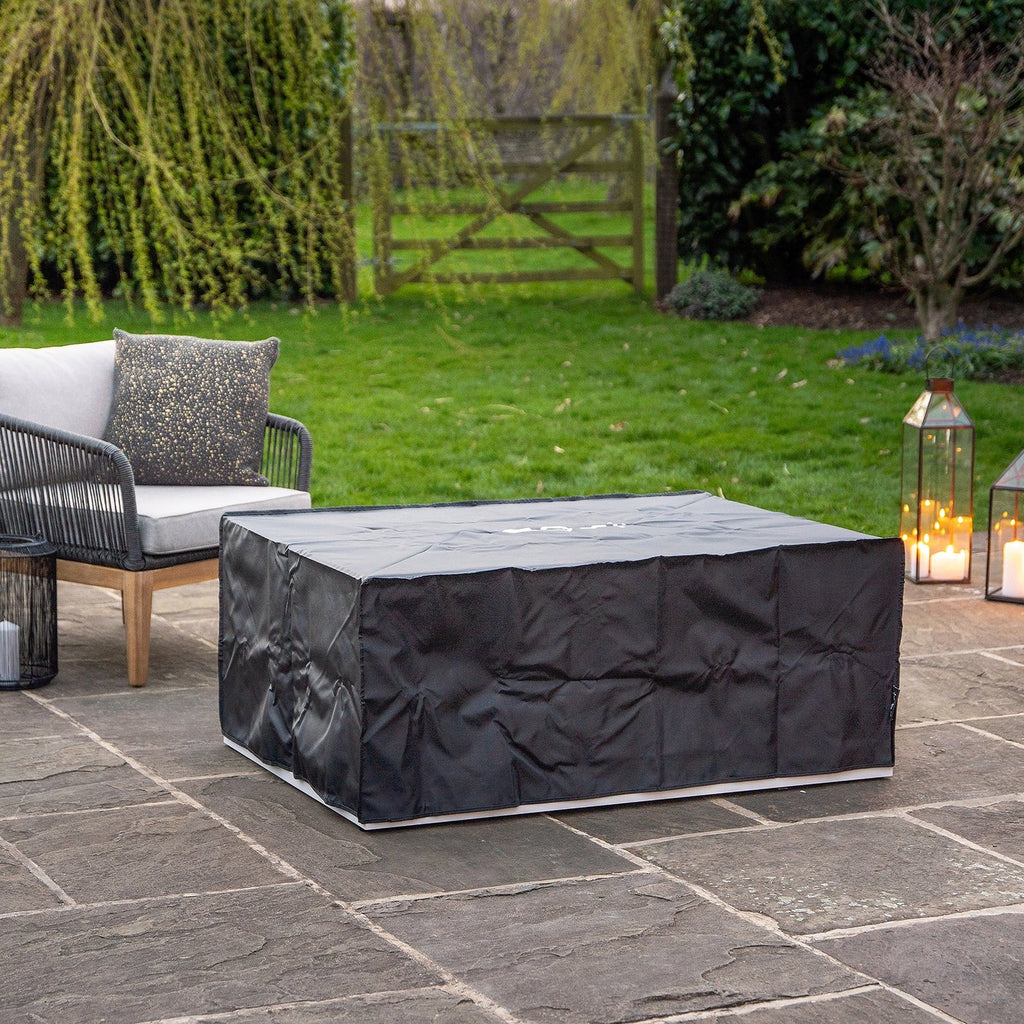 Cosi Cosiloft 120 Rectangular Gas Fire Pit Coffee Table, White Frame with Teak Top