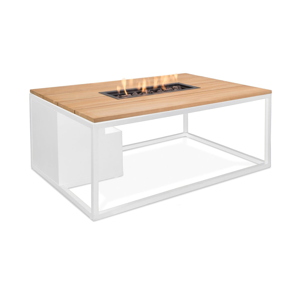 Cosi Cosiloft 120 Rectangular Gas Fire Pit Coffee Table, White Frame with Teak Top