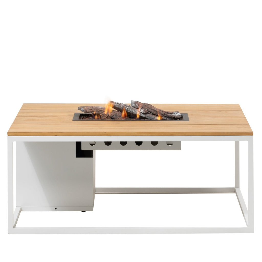 Cosi Cosiloft 120 Rectangular Gas Fire Pit Coffee Table, White Frame with Teak Top