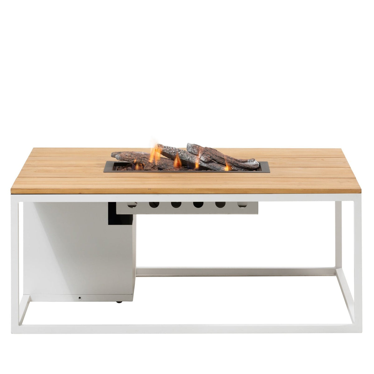 Cosi Cosiloft 120 Rectangular Gas Fire Pit Coffee Table, White Frame with Teak Top