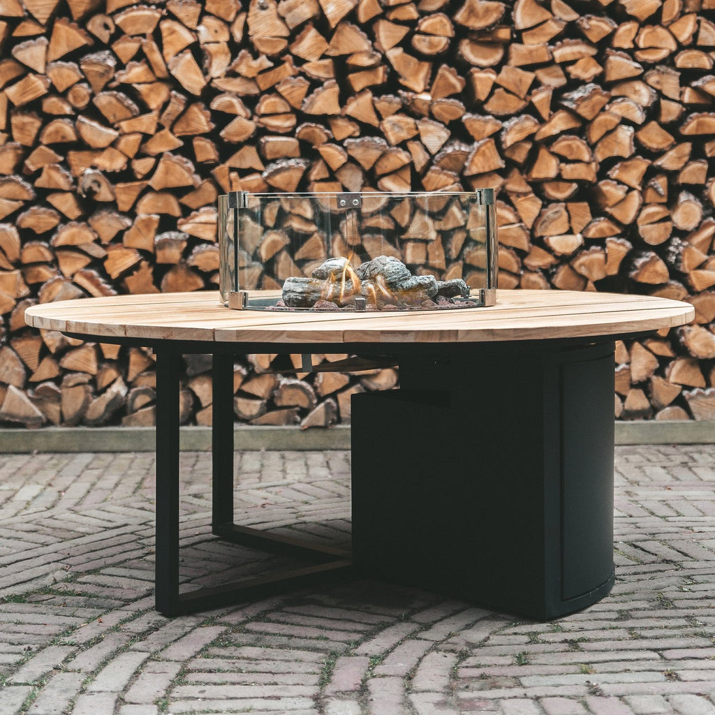 Cosi Cosiloft 120 Round Gas Fire Pit Table, Black Frame with Teak Top