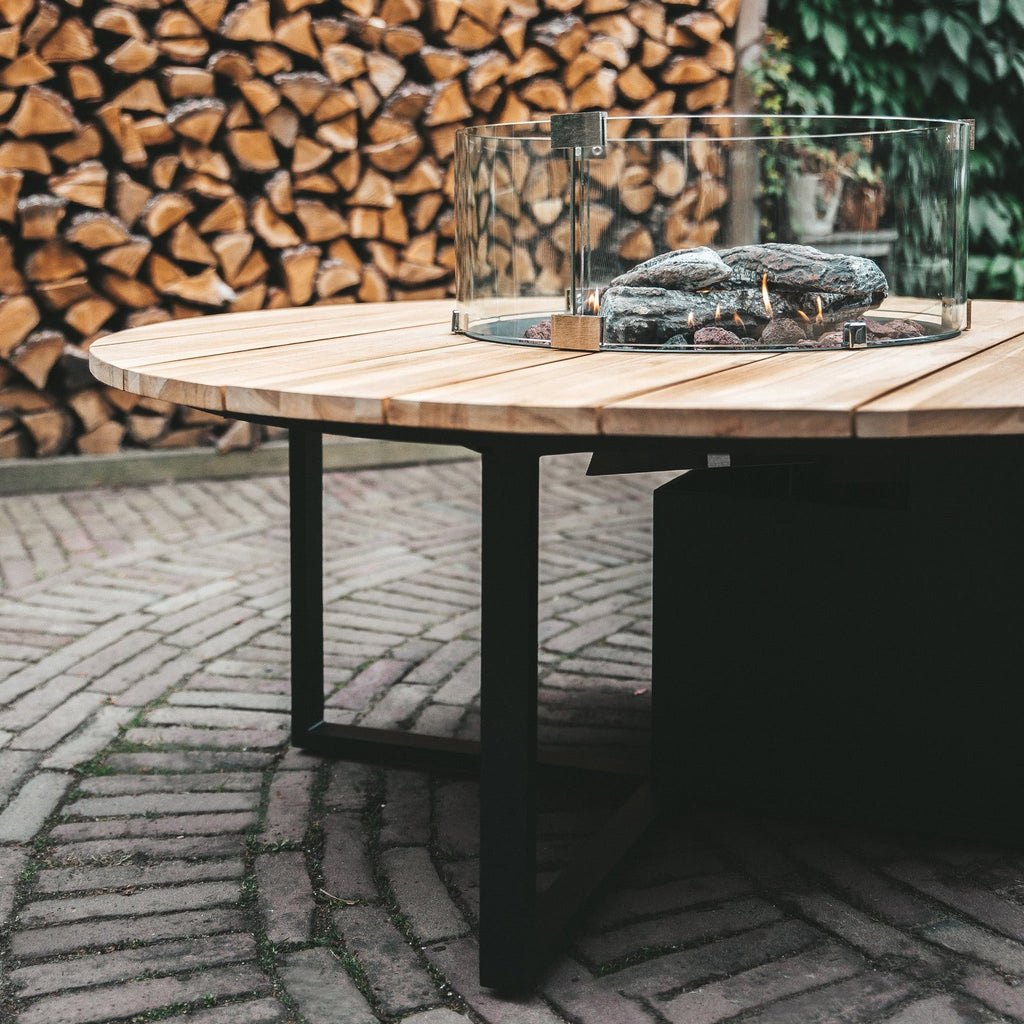 Cosi Cosiloft 120 Round Gas Fire Pit Table, Black Frame with Teak Top