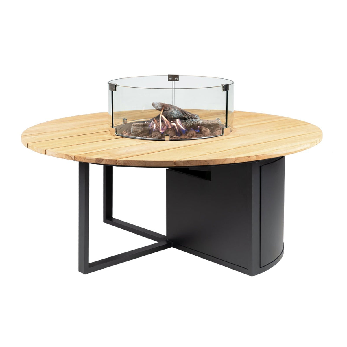 Cosi Cosiloft 120 Round Gas Fire Pit Table, Black Frame with Teak Top