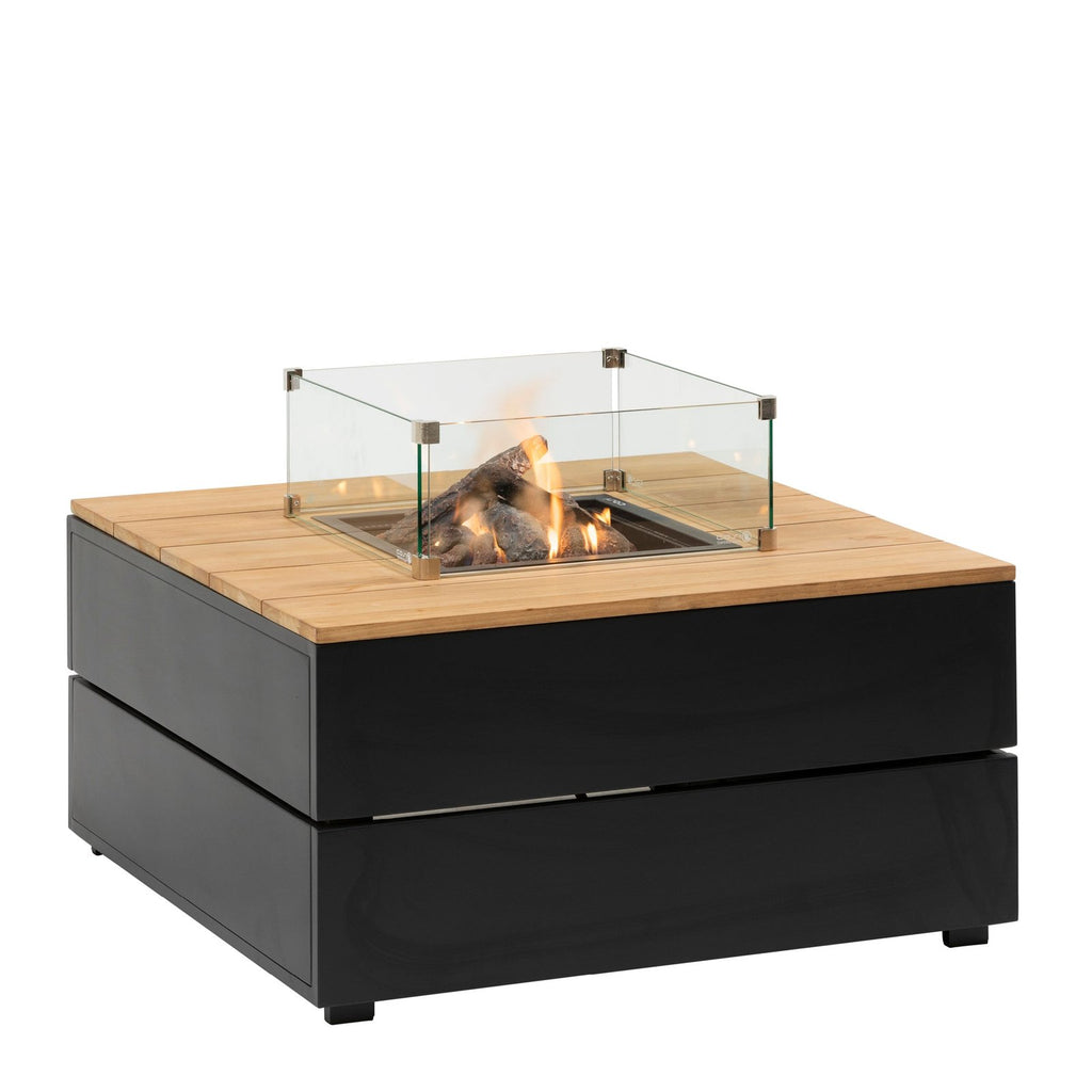 Cosi Cosipure 100 Square Gas Fire Pit Table, Black Aluminium with Teak Top