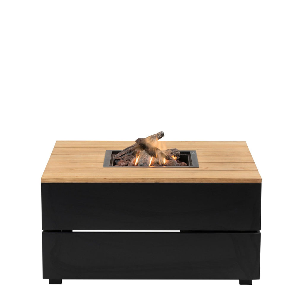 Cosi Cosipure 100 Square Gas Fire Pit Table, Black Aluminium with Teak Top