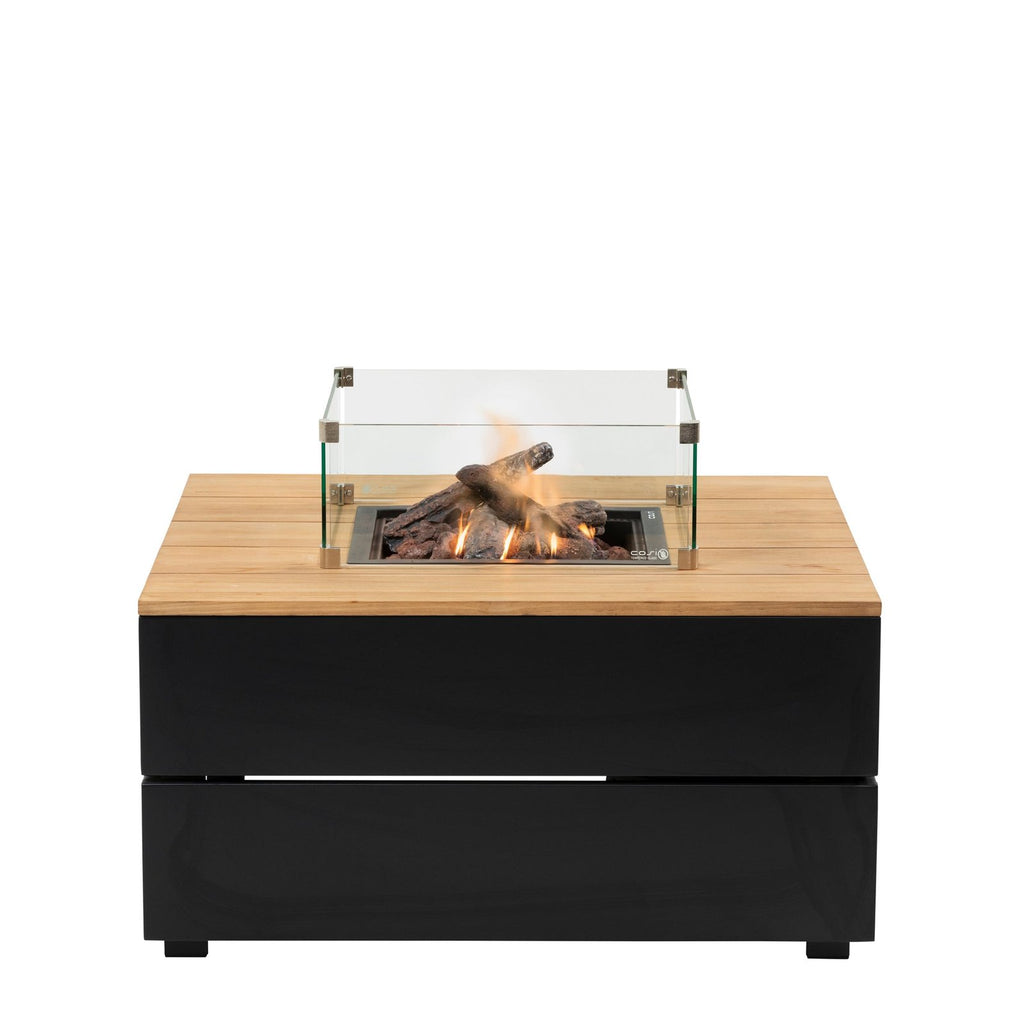 Cosi Cosipure 100 Square Gas Fire Pit Table, Black Aluminium with Teak Top