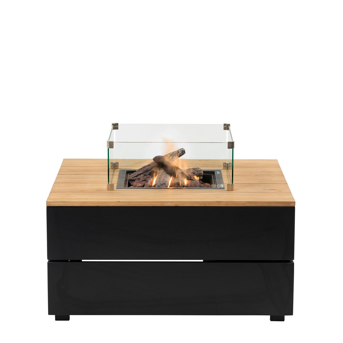 Cosi Cosipure 100 Square Gas Fire Pit Table, Black Aluminium with Teak Top