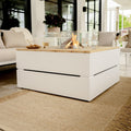 Cosi Cosipure 100 Square Gas Fire Pit Table, White Aluminium with Teak Top