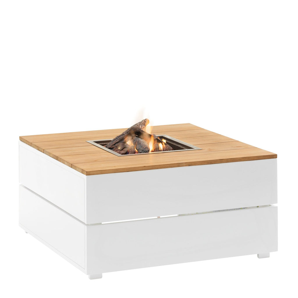 Cosi Cosipure 100 Square Gas Fire Pit Table, White Aluminium with Teak Top