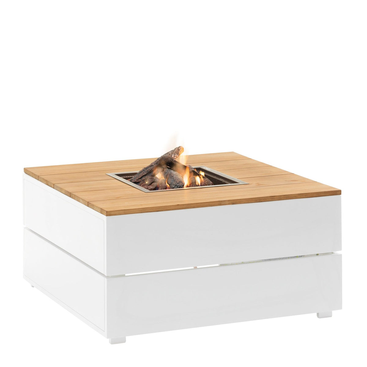 Cosi Cosipure 100 Square Gas Fire Pit Table, White Aluminium with Teak Top