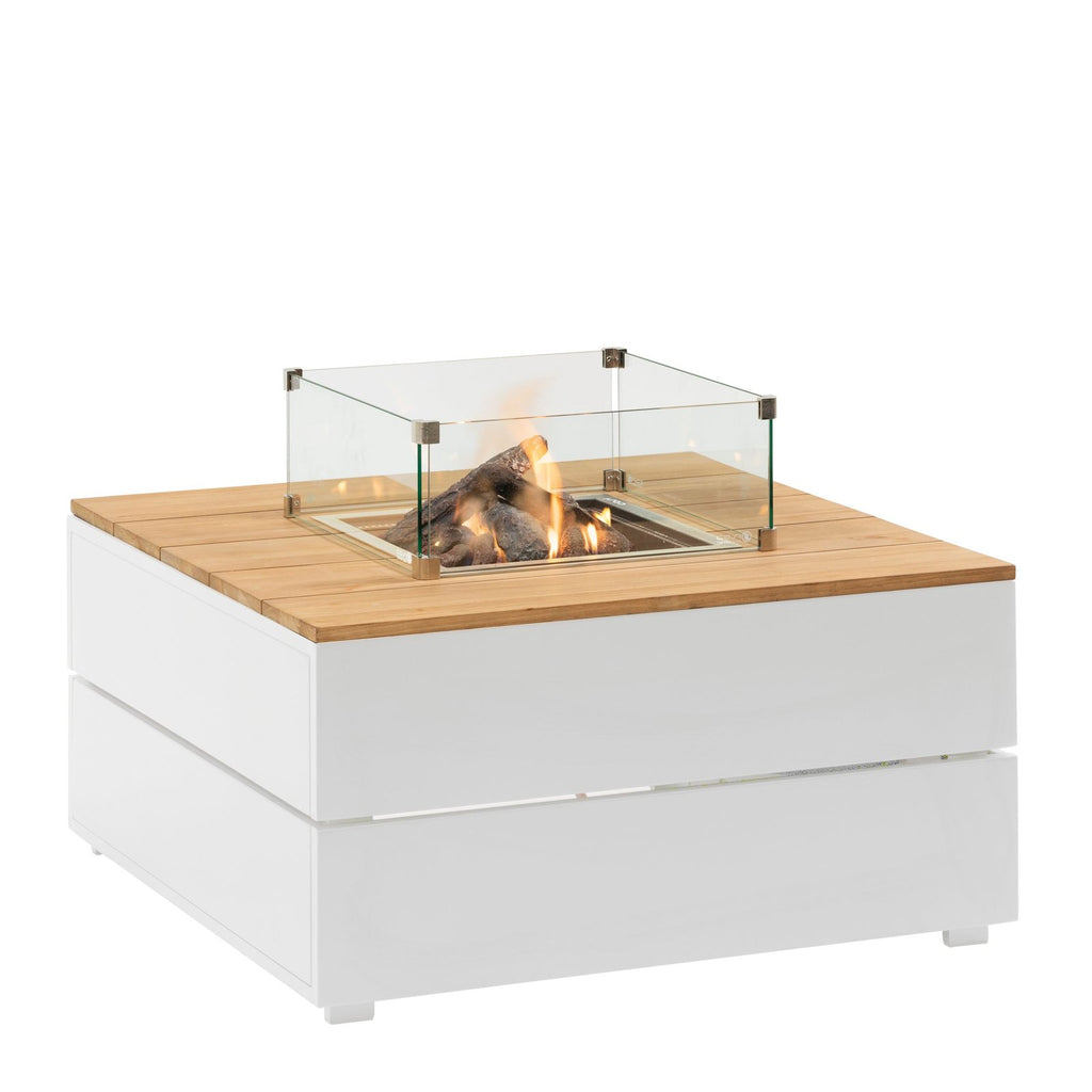 Cosi Cosipure 100 Square Gas Fire Pit Table, White Aluminium with Teak Top