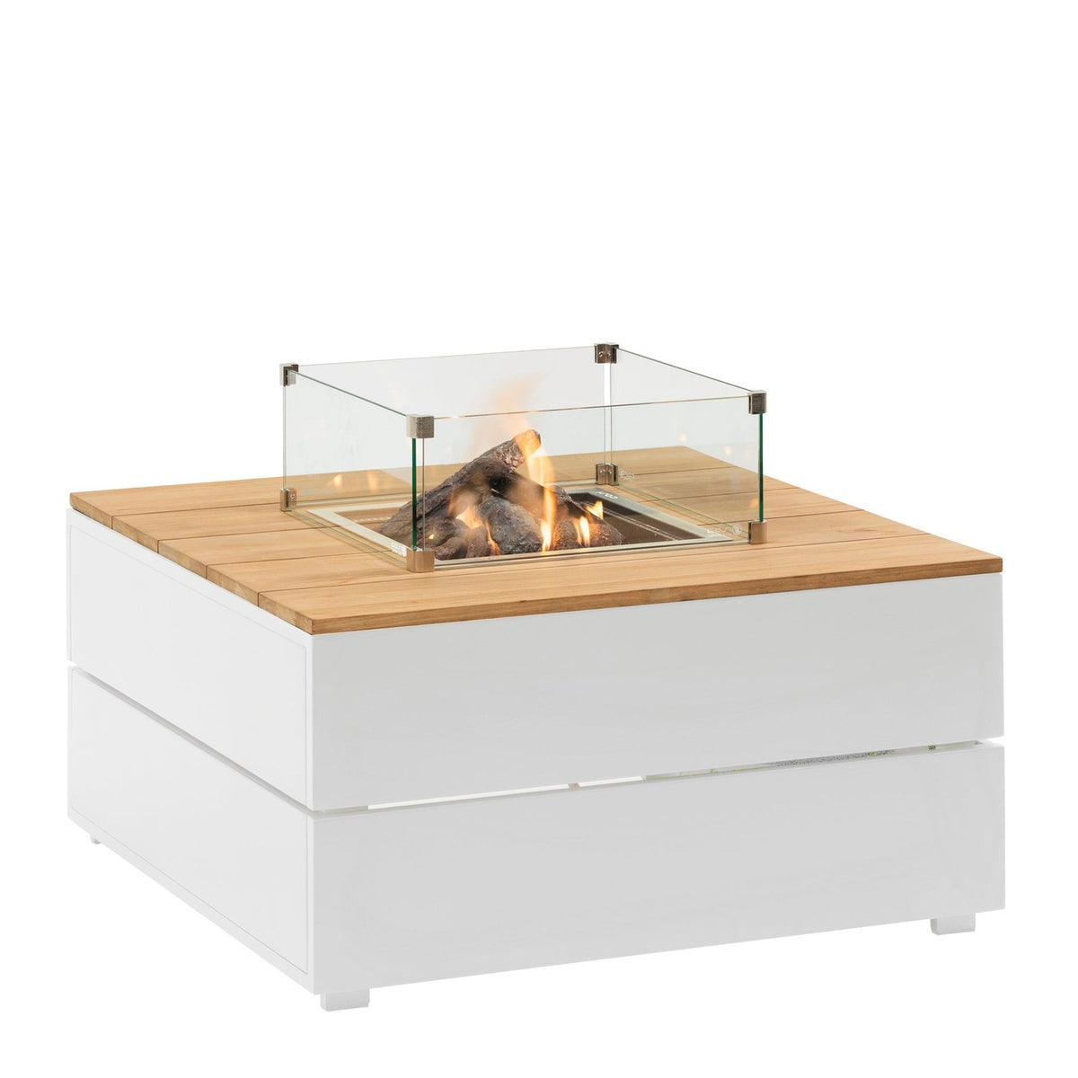 Cosi Cosipure 100 Square Gas Fire Pit Table, White Aluminium with Teak Top