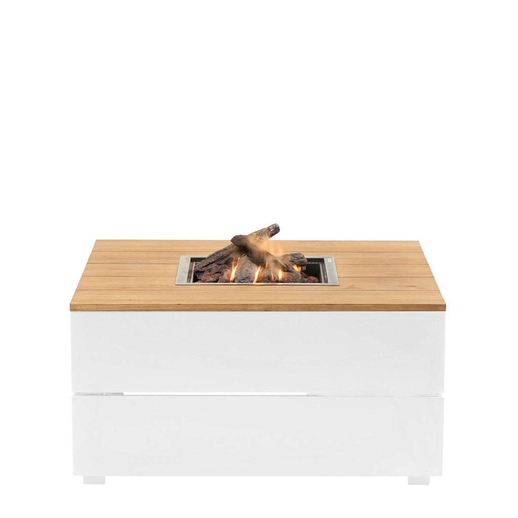 Cosi Cosipure 100 Square Gas Fire Pit Table, White Aluminium with Teak Top