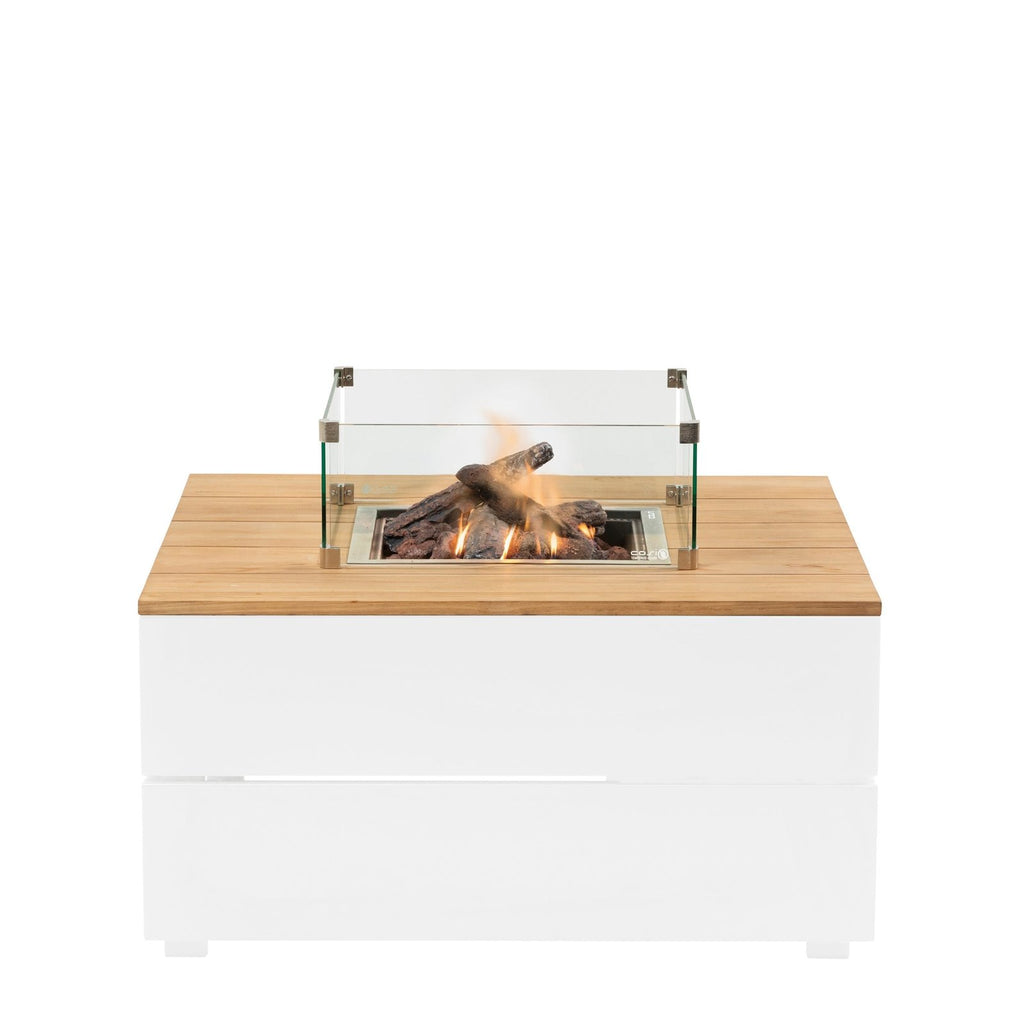 Cosi Cosipure 100 Square Gas Fire Pit Table, White Aluminium with Teak Top