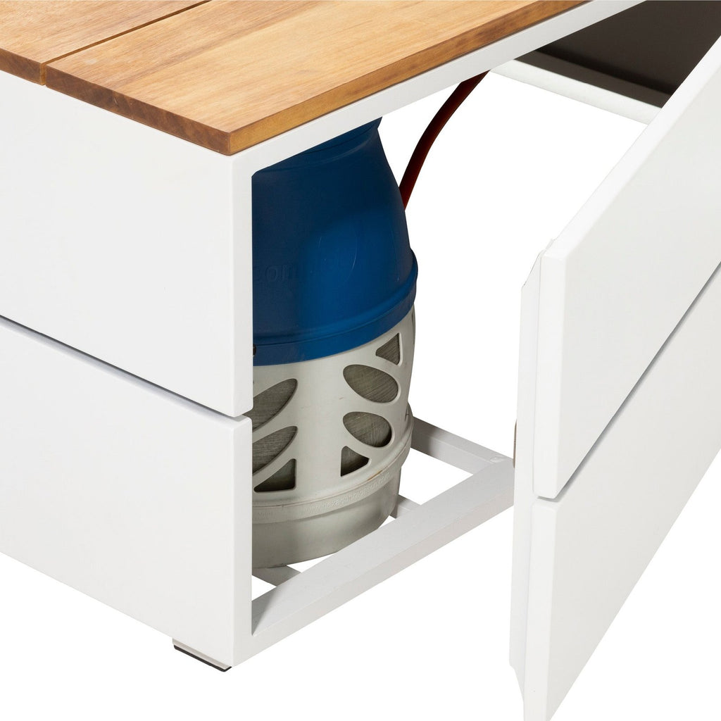 Cosi Cosipure 100 Square Gas Fire Pit Table, White Aluminium with Teak Top