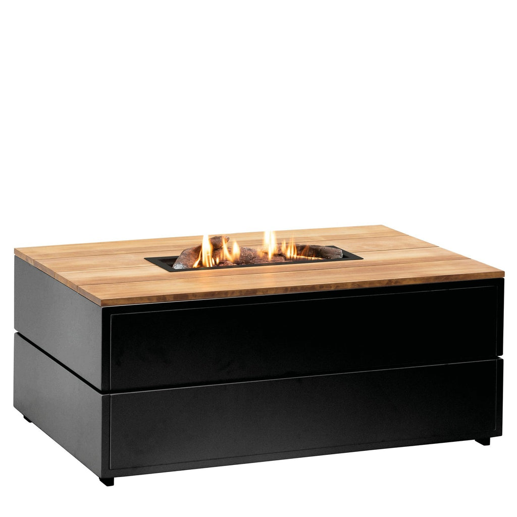 Cosi Cosipure 120 Rectangular Gas Fire Pit Table, Black Aluminium with Teak Top