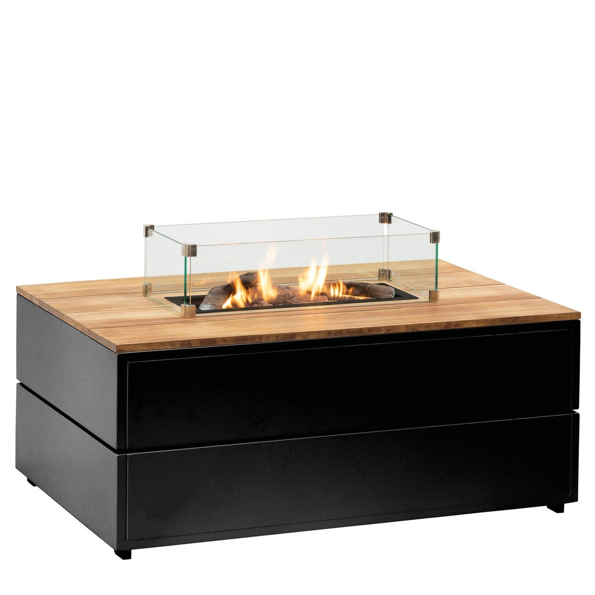 Cosi Cosipure 120 Rectangular Gas Fire Pit Table, Black Aluminium with Teak Top