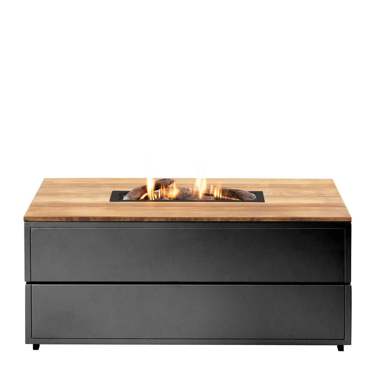 Cosi Cosipure 120 Rectangular Gas Fire Pit Table, Black Aluminium with Teak Top