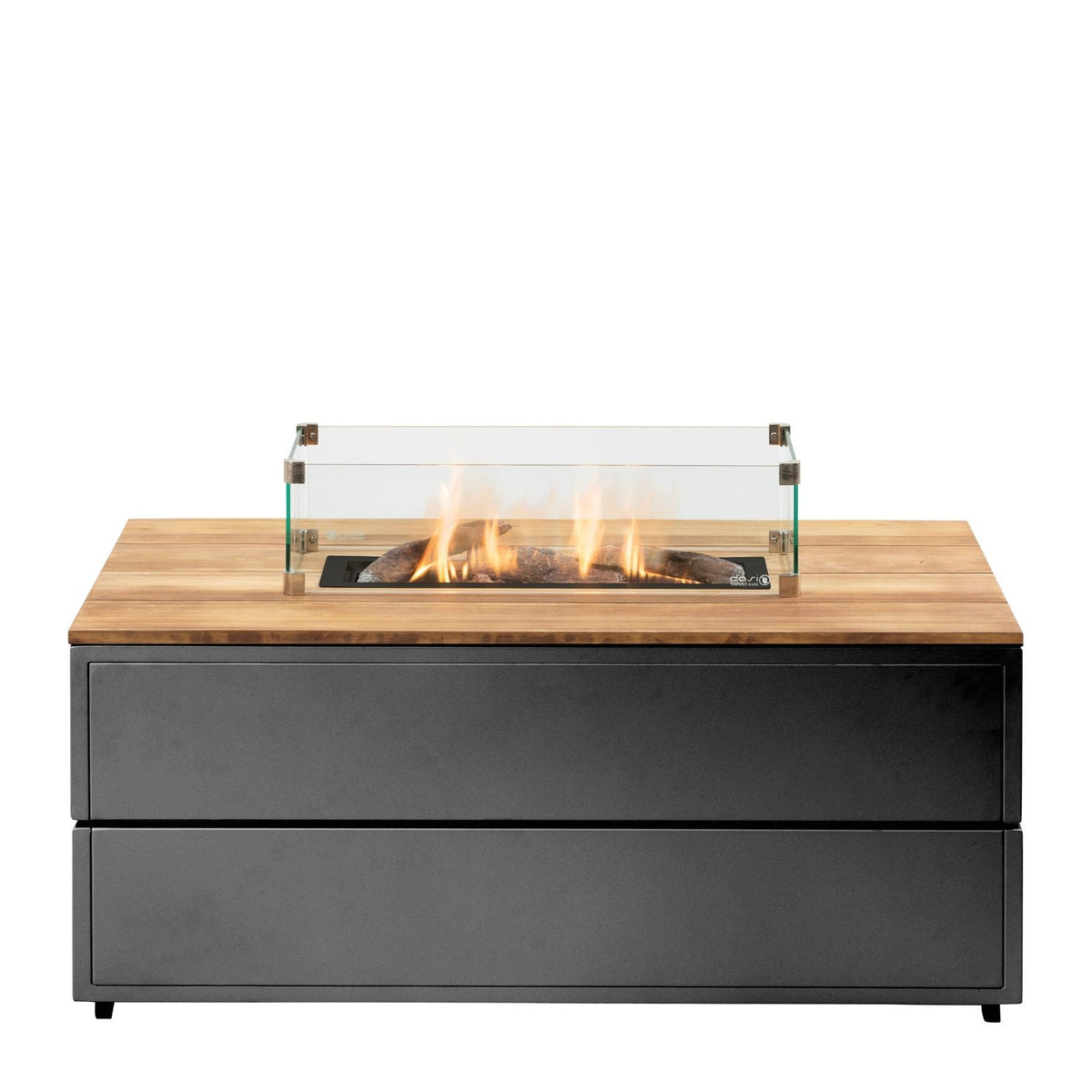 Cosi Cosipure 120 Rectangular Gas Fire Pit Table, Black Aluminium with Teak Top