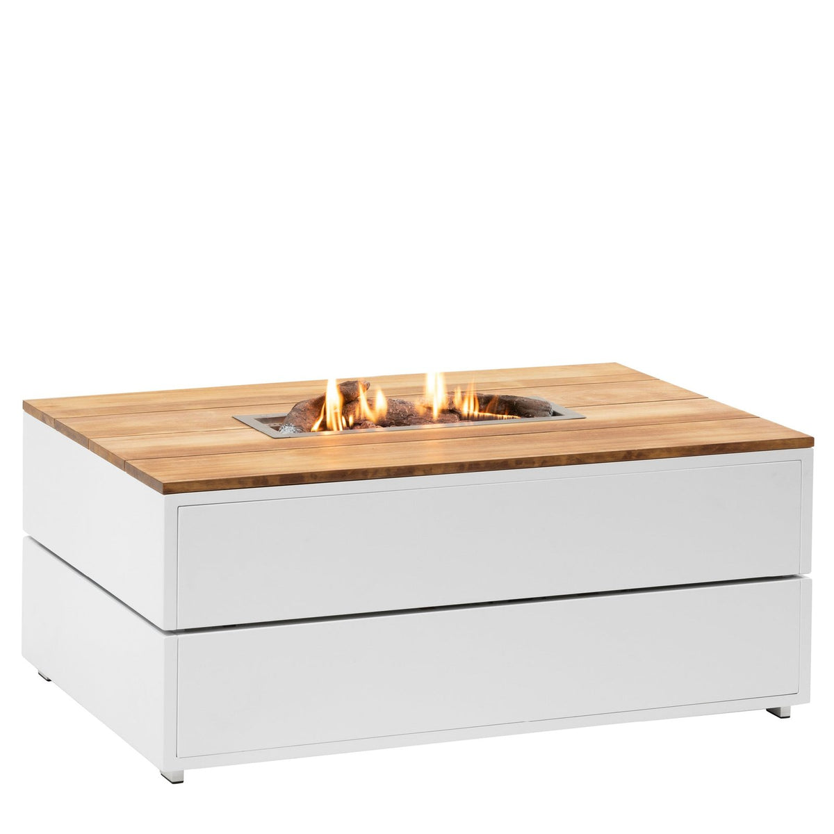 Cosi Cosipure 120 Rectangular Gas Fire Pit Table, White Aluminium with Teak Top
