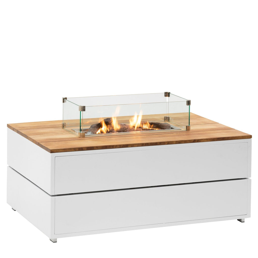 Cosi Cosipure 120 Rectangular Gas Fire Pit Table, White Aluminium with Teak Top