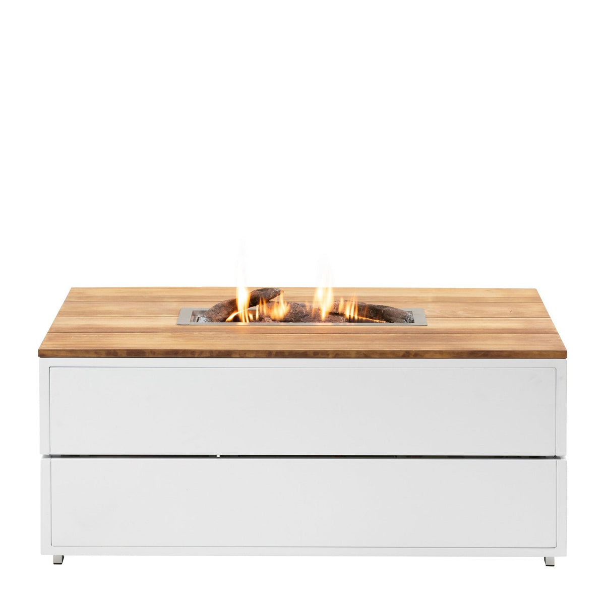 Cosi Cosipure 120 Rectangular Gas Fire Pit Table, White Aluminium with Teak Top