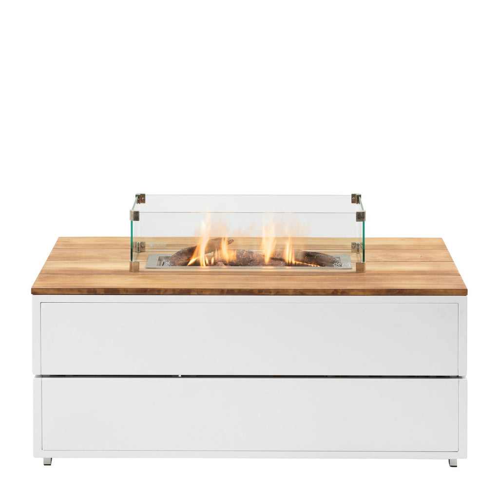 Cosi Cosipure 120 Rectangular Gas Fire Pit Table, White Aluminium with Teak Top