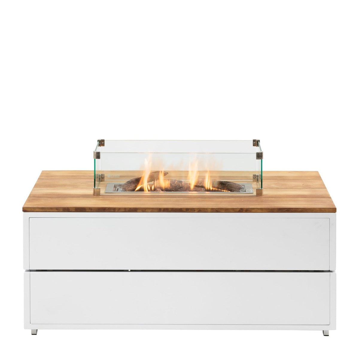 Cosi Cosipure 120 Rectangular Gas Fire Pit Table, White Aluminium with Teak Top
