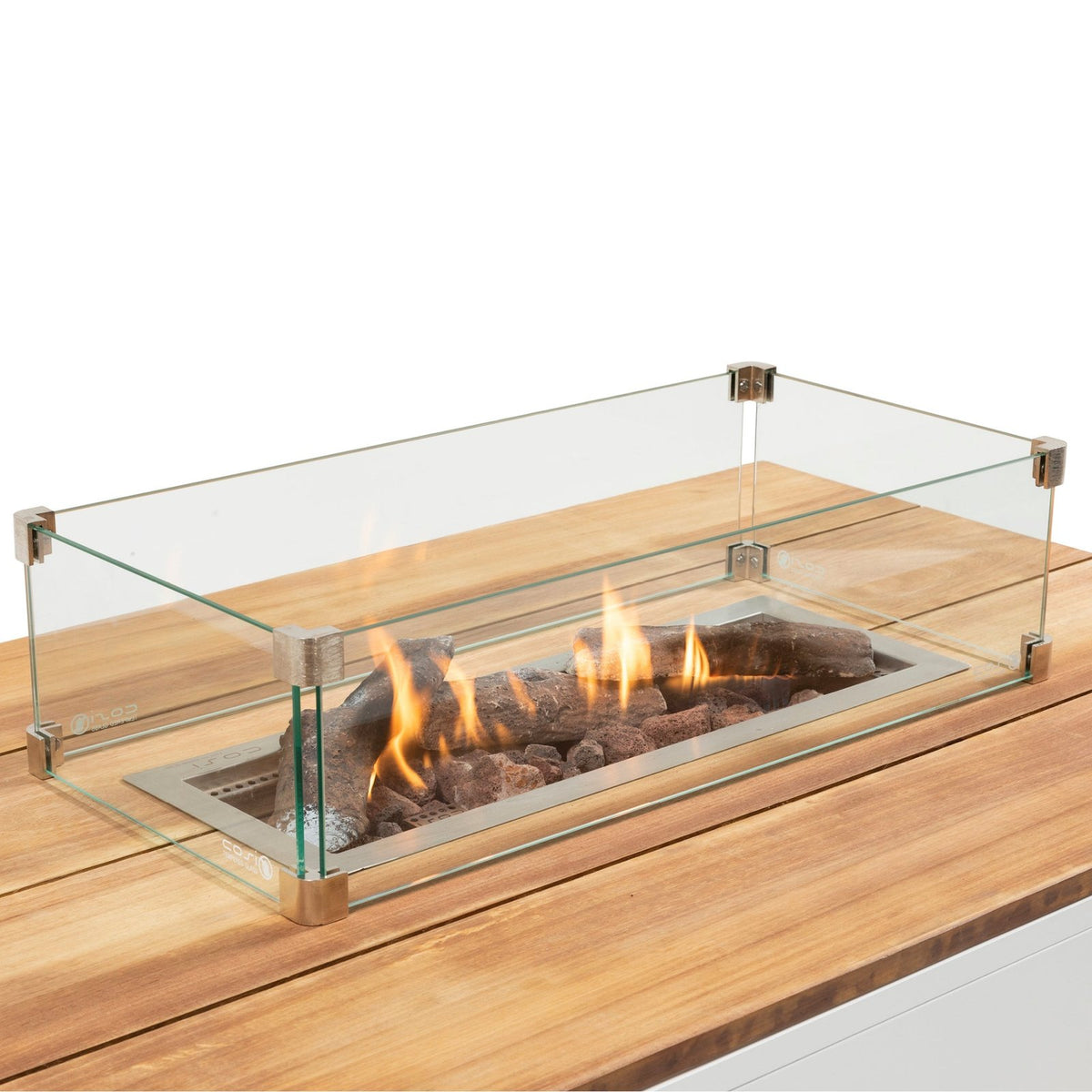 Cosi Cosipure 120 Rectangular Gas Fire Pit Table, White Aluminium with Teak Top