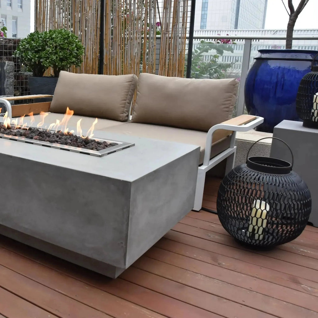 Elementi Granville Rectangular Gas Fire Pit Table 13.2 kW, Light Grey