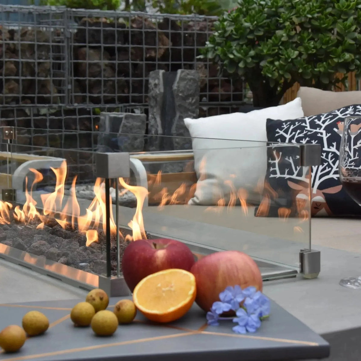 Elementi Granville Rectangular Gas Fire Pit Table 13.2 kW, Light Grey