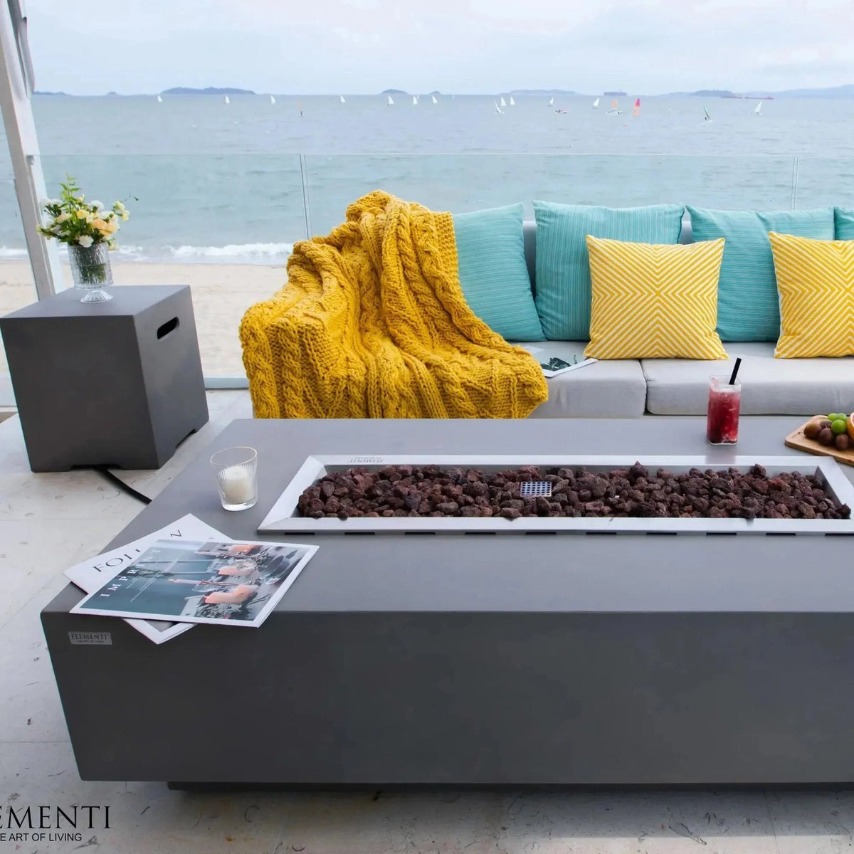 Elementi Granville Rectangular Gas Fire Pit Table 13.2 kW, Light Grey